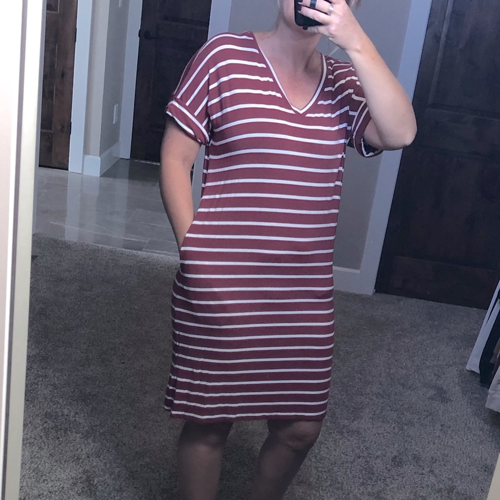 Dusty Marsala colored Stripe Dress from Zenana